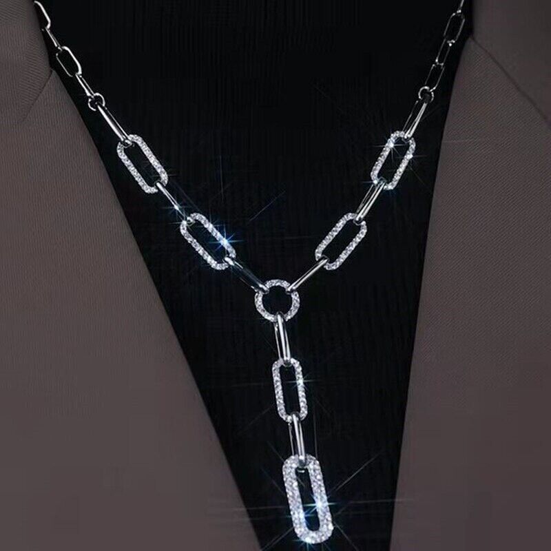Damen Gold Silber Lange Linkkette Rechteckige Kristall Tropfen Anhänger Halskette | Shop Nory