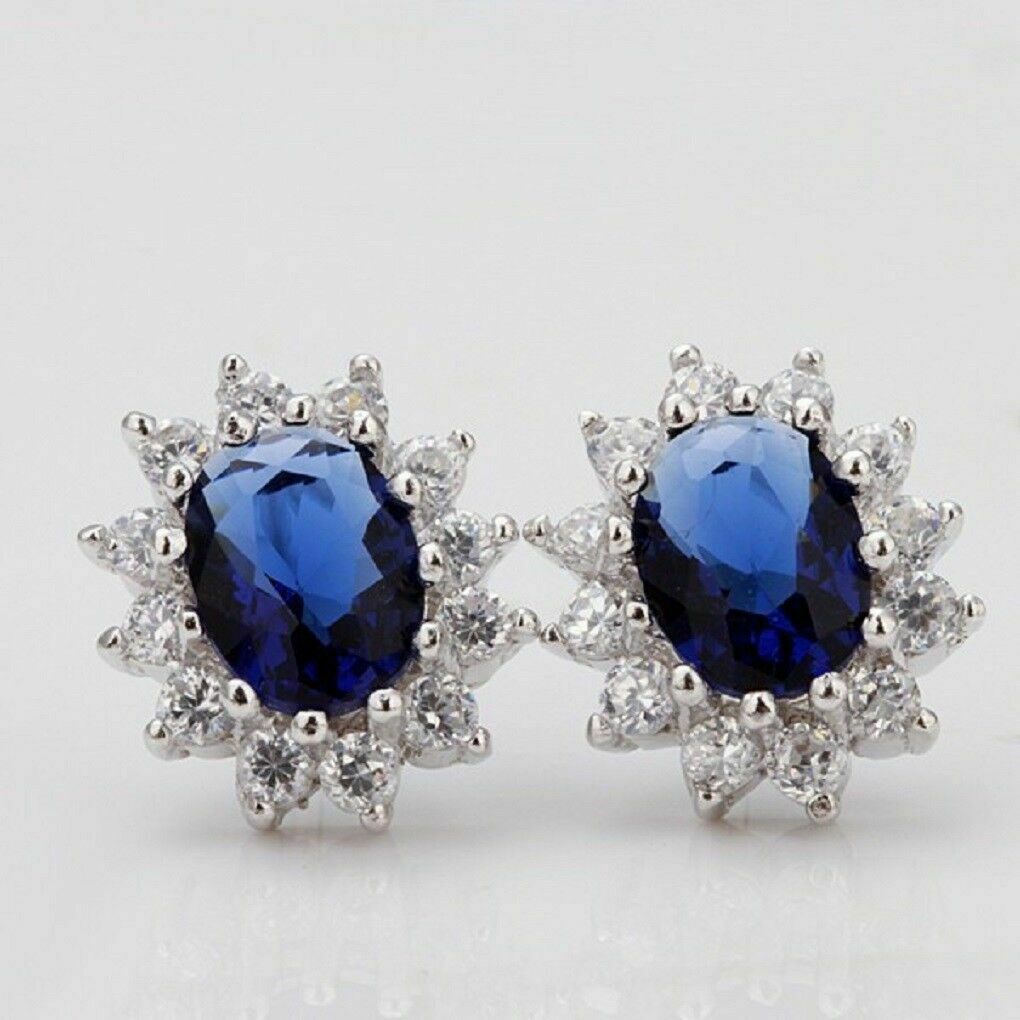 Blauer Saphir & Weißer Kristallstein Sterling Silber Halsketten-Set | Shop Nory