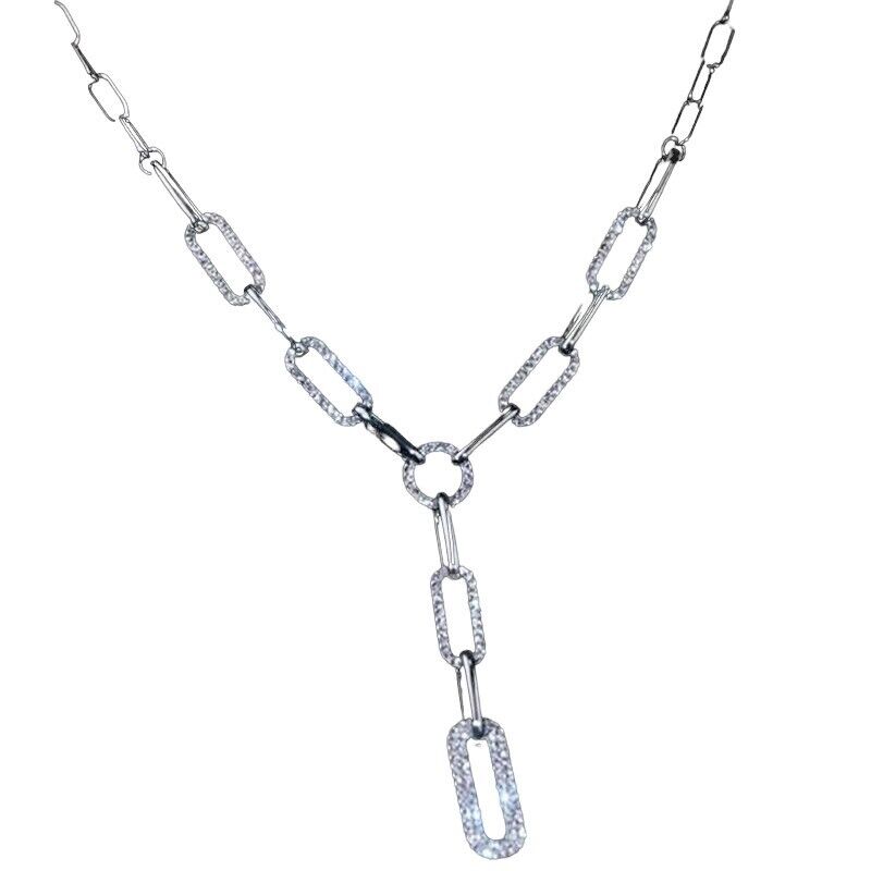 Damen Gold Silber Lange Linkkette Rechteckige Kristall Tropfen Anhänger Halskette | Shop Nory
