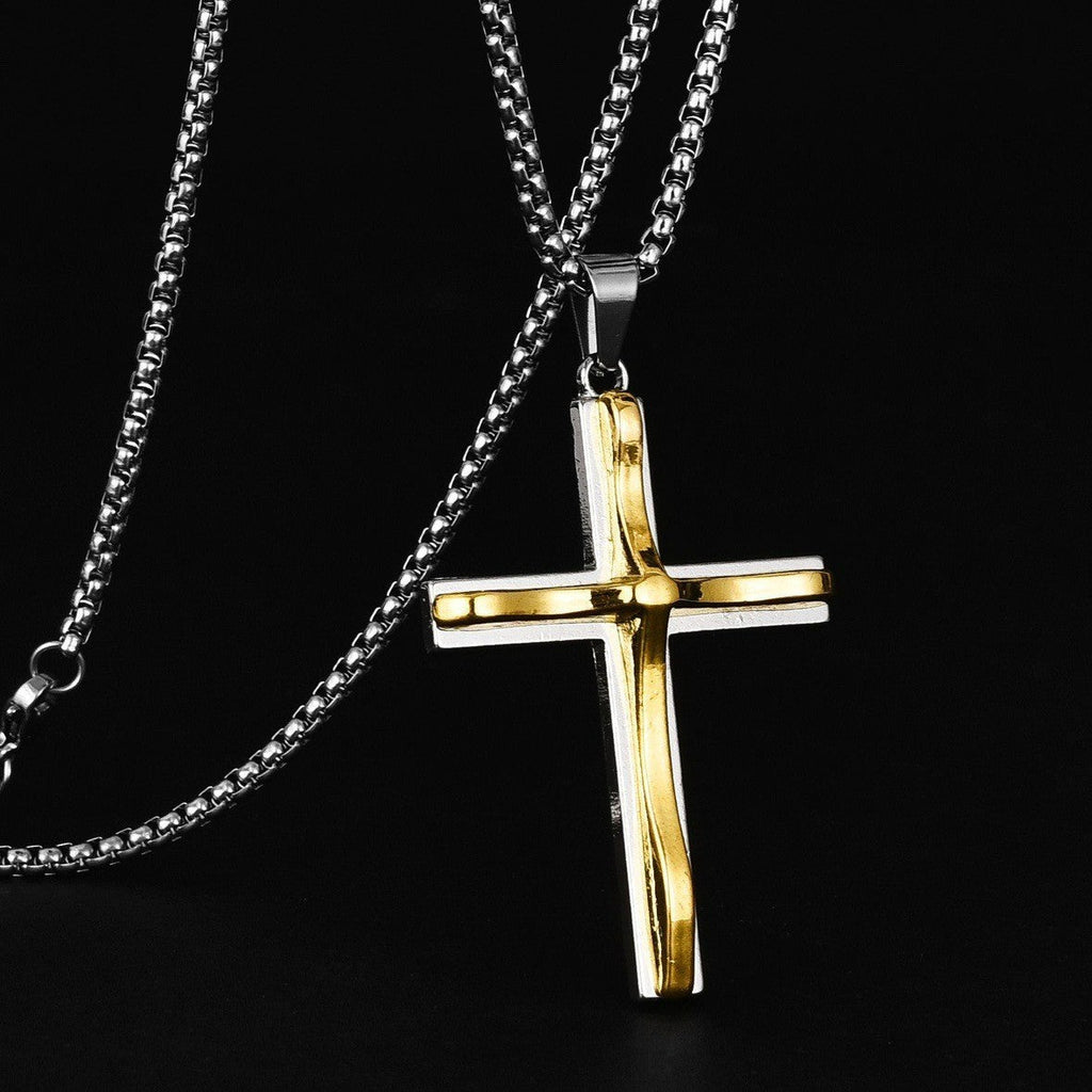Unisex Gold- und Silberbeschichtete Mittel-Kreuz-Anhänger Geflochtene Ketten-Halskette | Shop Nory