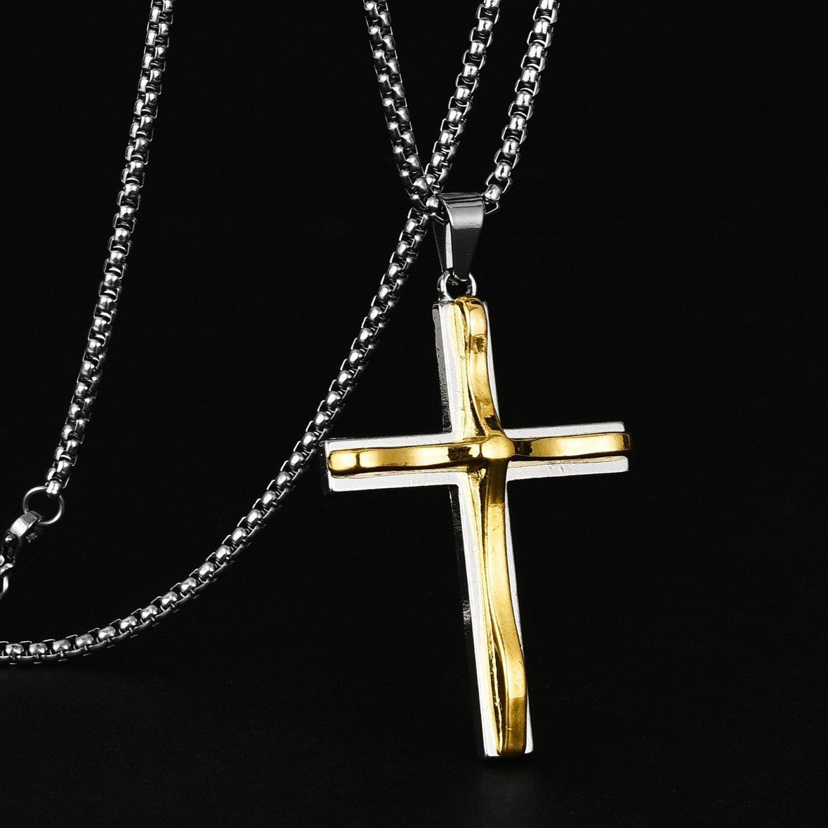 Unisex Gold- und Silberbeschichtete Mittel-Kreuz-Anhänger Geflochtene Ketten-Halskette | Shop Nory