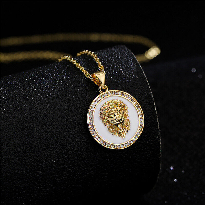 Unisex Gold Rund Haariger Kopf Mode Medaillon Weiß Emaille Anhänger Halskette | Shop Nory