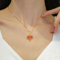 Damen Goldplattiertes Orange Kristall Blatt Anhänger Schlüsselbein Verbindungs Ketten Halskette | Shop Nory