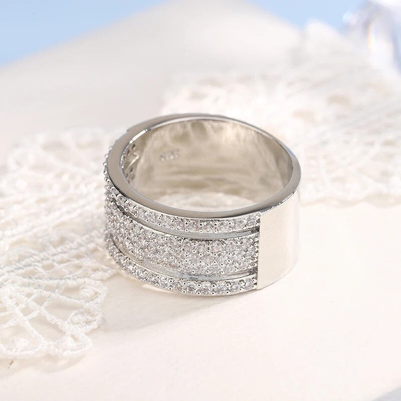 Damen Silber Mikro Pave Rad Strass Mid Cutout Band Party Ring | Shop Nory