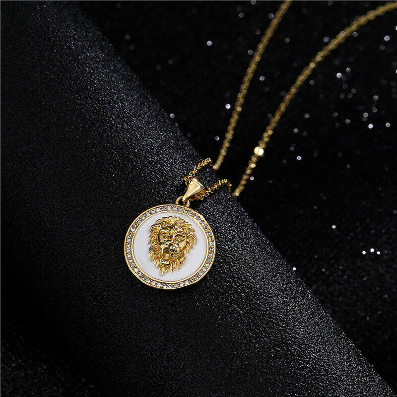 Unisex Gold Rund Haariger Kopf Mode Medaillon Weiß Emaille Anhänger Halskette | Shop Nory
