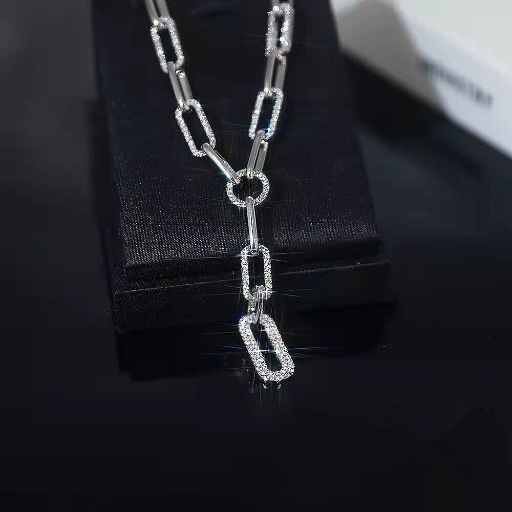 Damen Gold Silber Lange Linkkette Rechteckige Kristall Tropfen Anhänger Halskette | Shop Nory