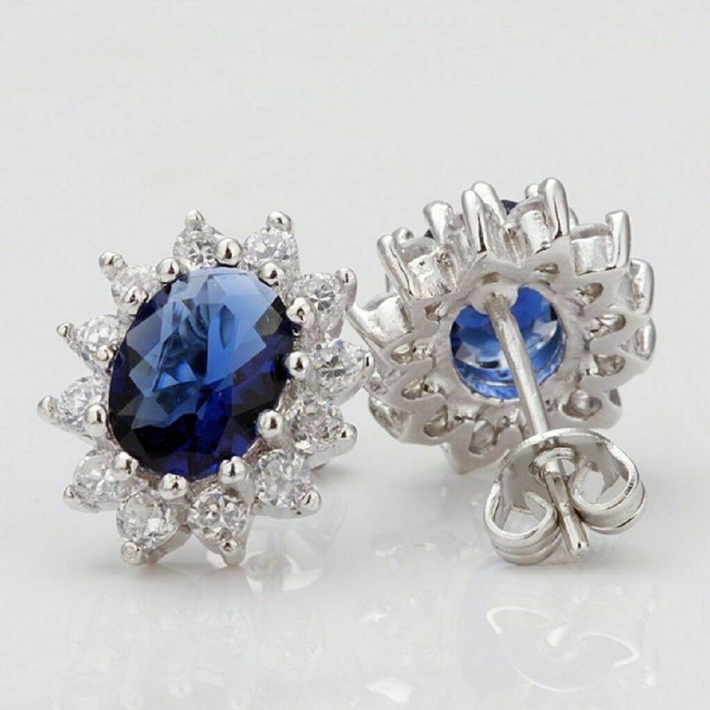 Blauer Saphir & Weißer Kristallstein Sterling Silber Halsketten-Set | Shop Nory
