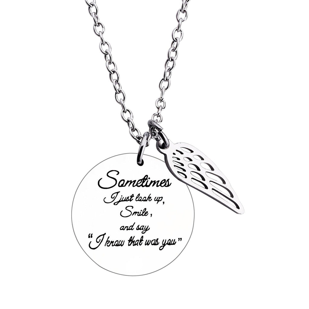 Unisex Silber "Manchmal schaue ich einfach nur ..." Engraved Anhänger Engel Flügel Halskette | Shop Nory