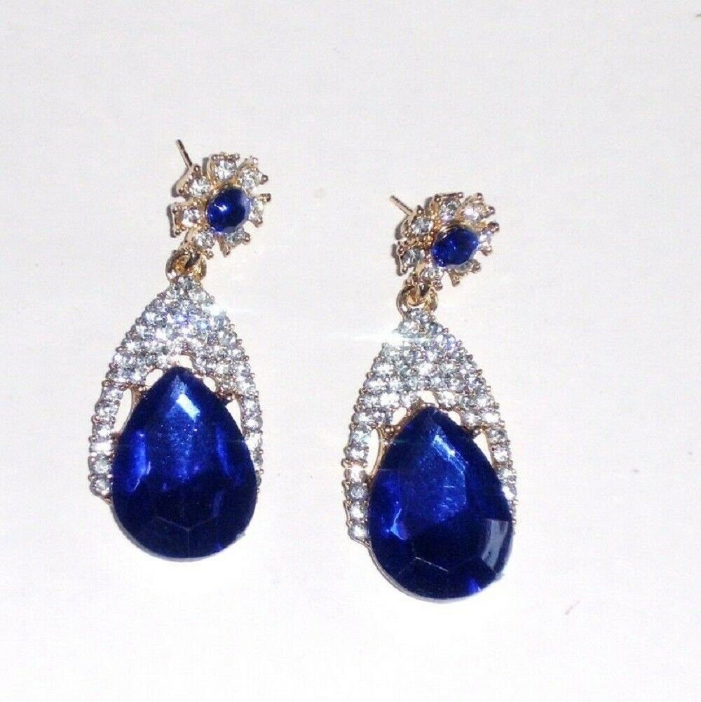 Damen Blaue Kristall Tropfen Strass Ohrringe | Shop Nory