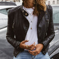 Schwarze Lederjacke - Slim Fit mit Stehkragen für Damen