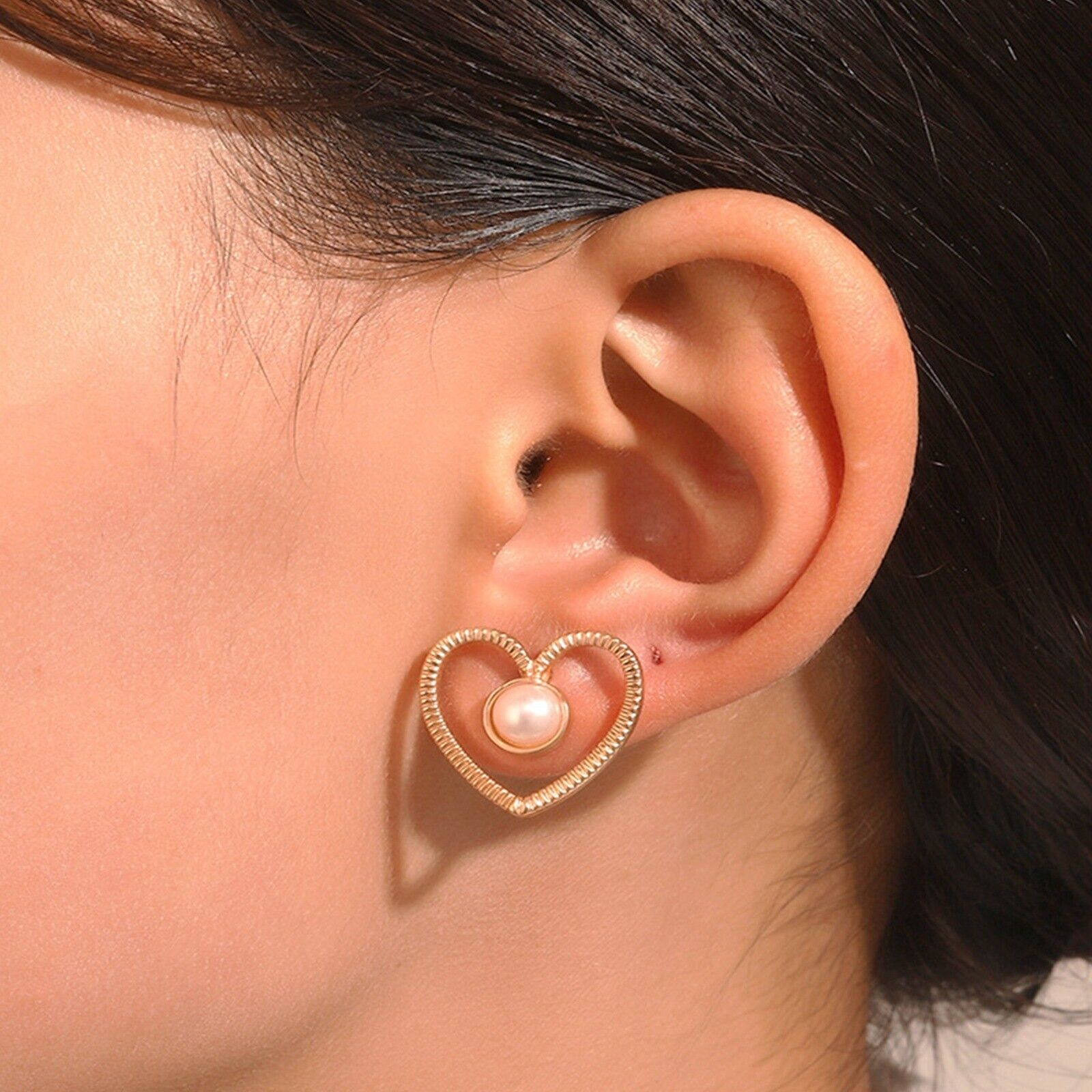 Damen Goldplattierte Herz Kleine Zentrale Perlen Ohrstecker Freizeit Ohrringe | Shop Nory