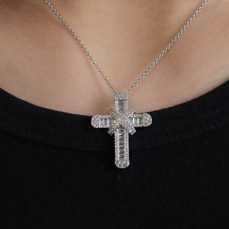 Unisex 925 Sterling Silber Kreuz Kristall Anhänger & Kette | Shop Nory