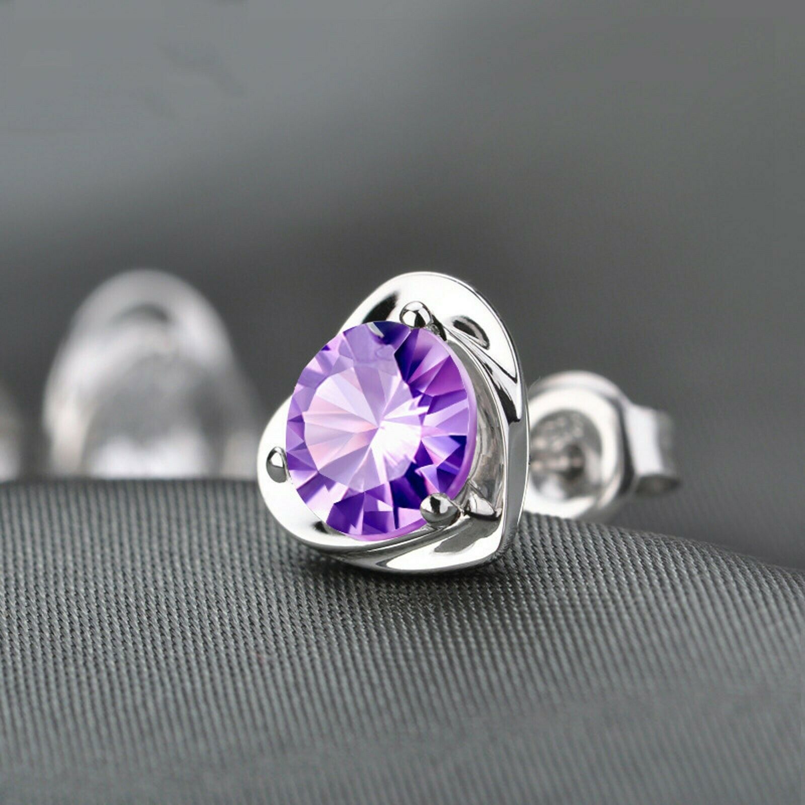 Sterling Silber Herz Lila Kristall Stecker Ohrringe | Shop Nory