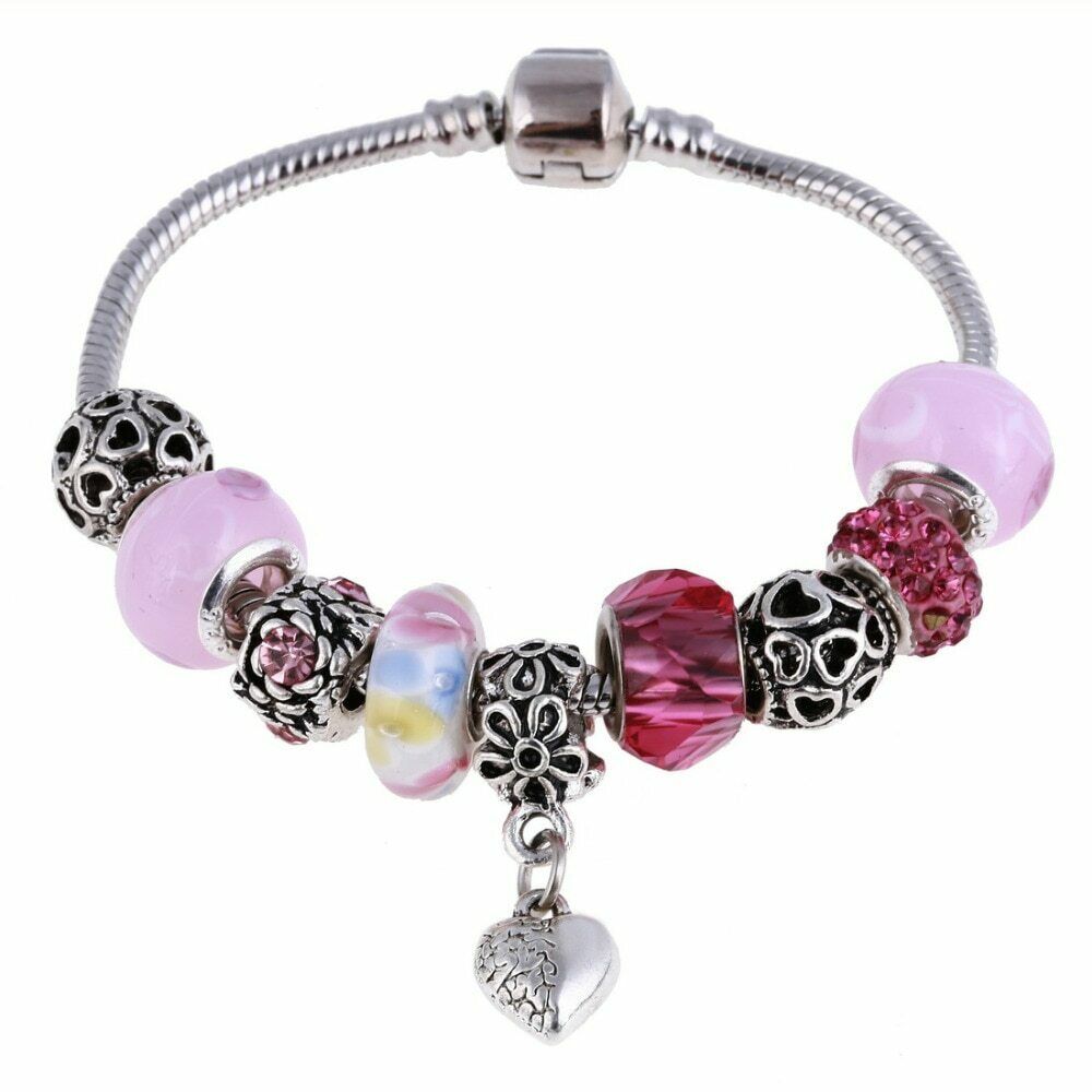 Silber Rote & Pinke Charms Perlen Kristall Pandora Armbänder | Shop Nory