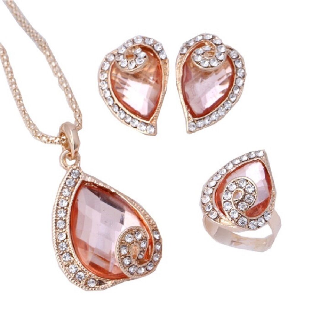 Gelbes Goldgefülltes Harz Österreichische Champagner-Kristall Herz Anhänger Set | Shop Nory