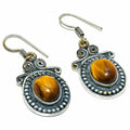 Natürlicher Tigerauge Edelstein handgefertigte Silber Scroll Haken Ohrringe | Shop Nory