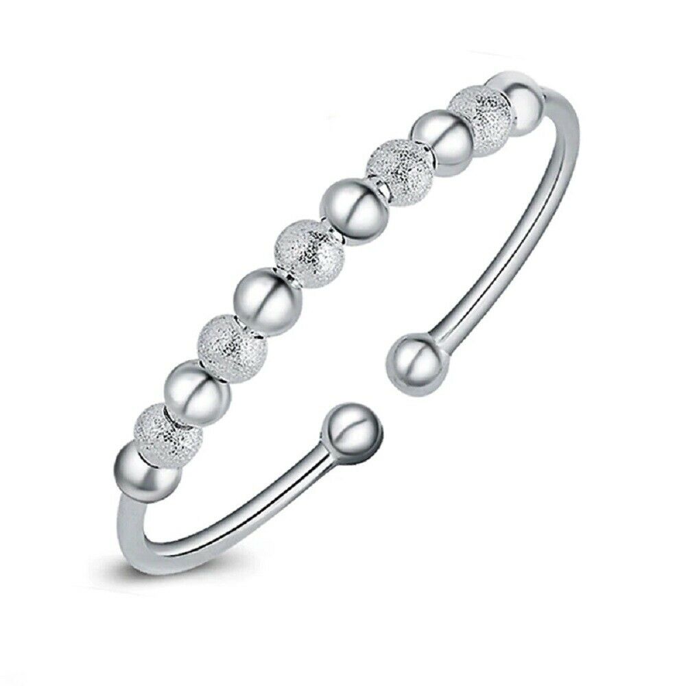 Damen 925 Sterling Silber Glücksball Perlen Offene Armreif Charms Armband | Shop Nory
