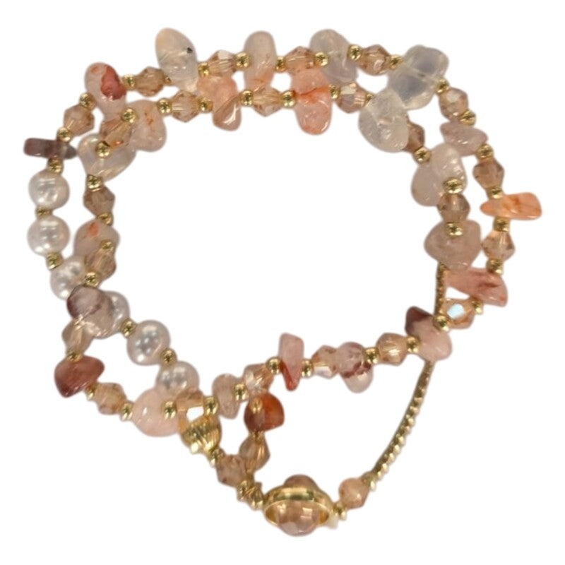 Damen Goldplattierter Doppel-Layer Runde Unregelmäßige Perlen Erweiterbare Armbanduhr | Shop Nory