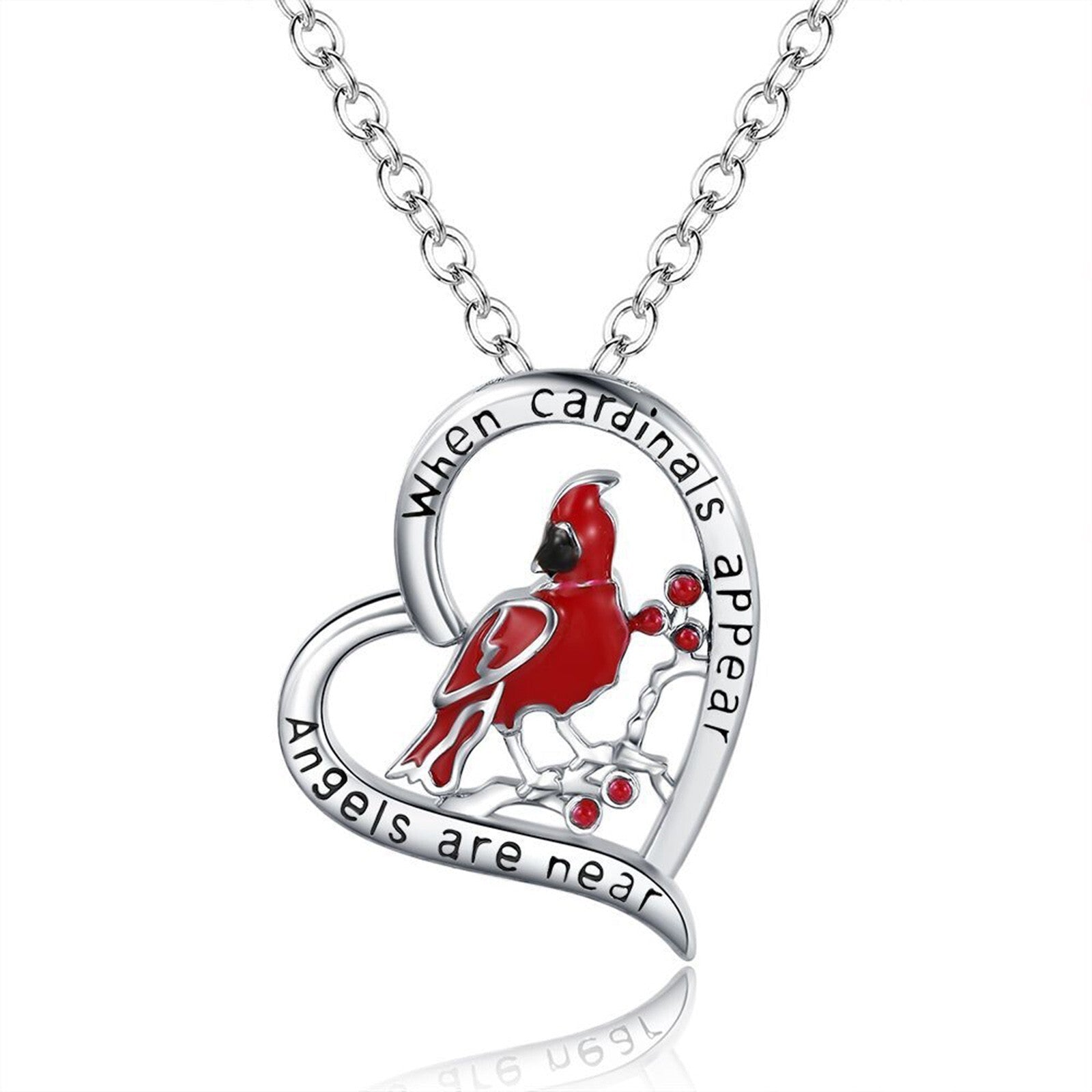 Silberne Halsketten mit Cardinal Red Bird Herzanhänger | Shop Nory