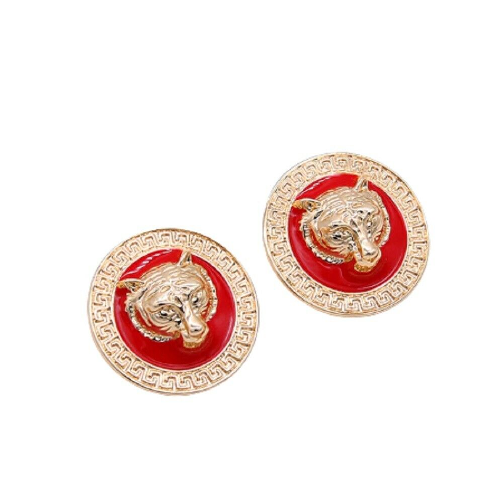 Rote Emaille Tigerkopf Medusa Anhänger Stud Ohrringe | Shop Nory