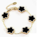 Damen Gold Schwarz Vierblättriger Kleeblatt Kristall Link Ketten Armbänder | Shop Nory