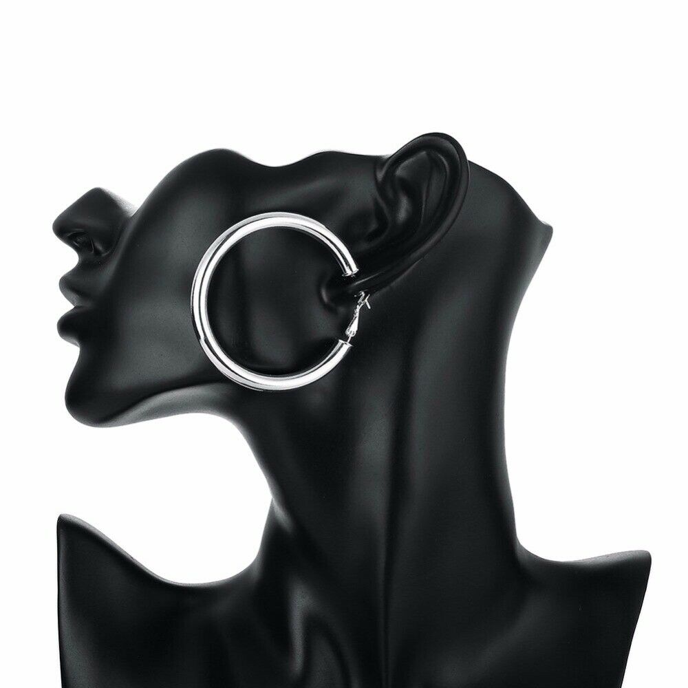Damen 925 Silber Plattiert Große Creole Stil Große Klassische 5mm Ohrringe | Shop Nory