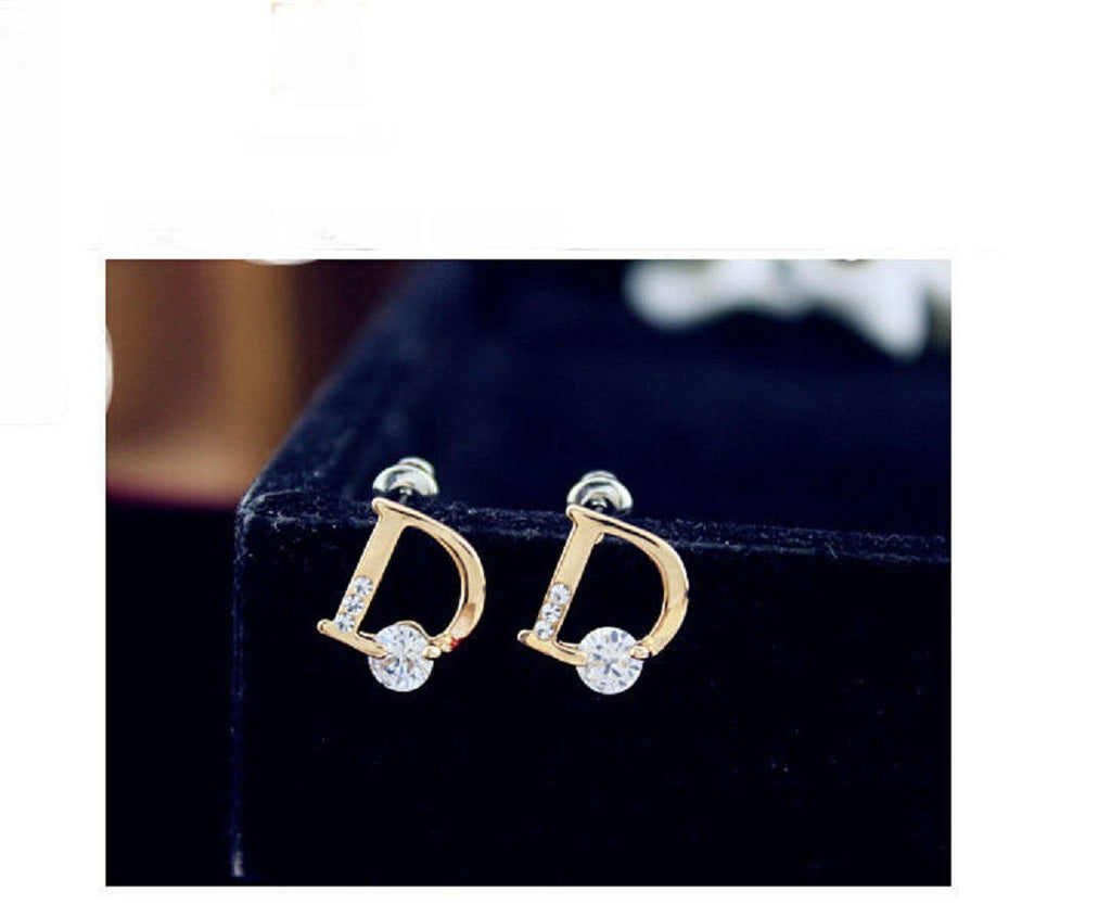 D-Form Kristall CZ Ohrringe Gold-Ton Steckerohrringe | Shop Nory