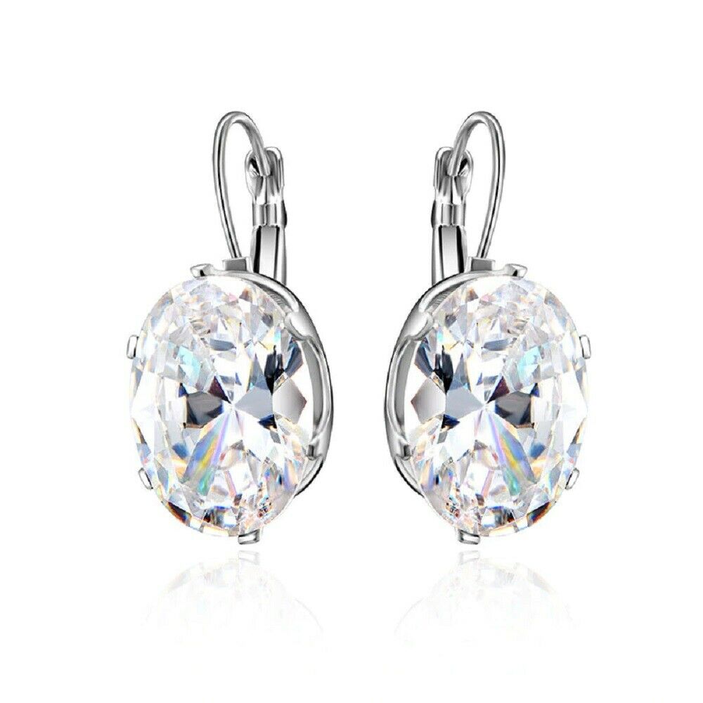 Damen Silber Klare Kristall Große Oval Zircon Hoops Ohrringe | Shop Nory