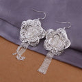 Silberne Fashion Kette Blumen Quaste Haken Ohrringe | Shop Nory