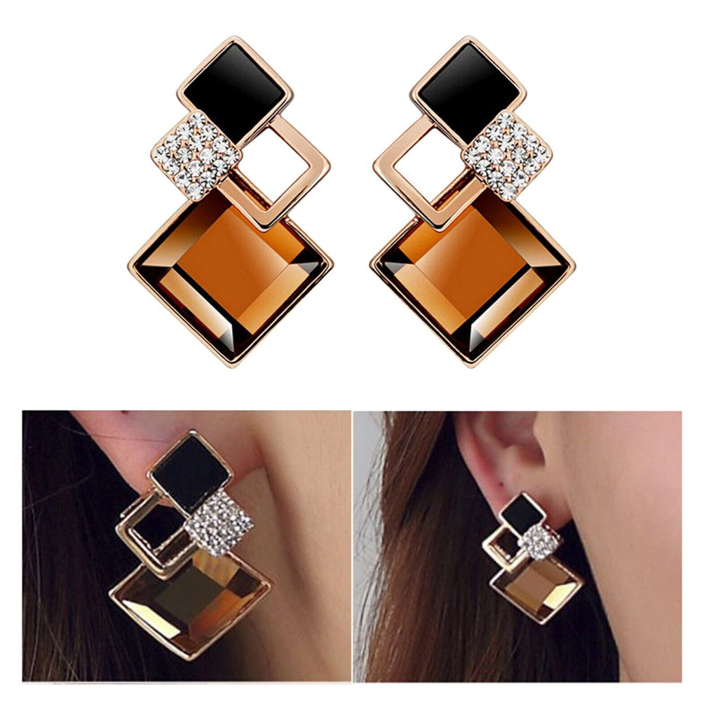 Damen Goldbeschichtete Braune Diamantgeschliffene Kristall Überlagerungs Ohrringe | Shop Nory