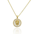 Unisex Gold Rund Haariger Kopf Mode Medaillon Weiß Emaille Anhänger Halskette | Shop Nory