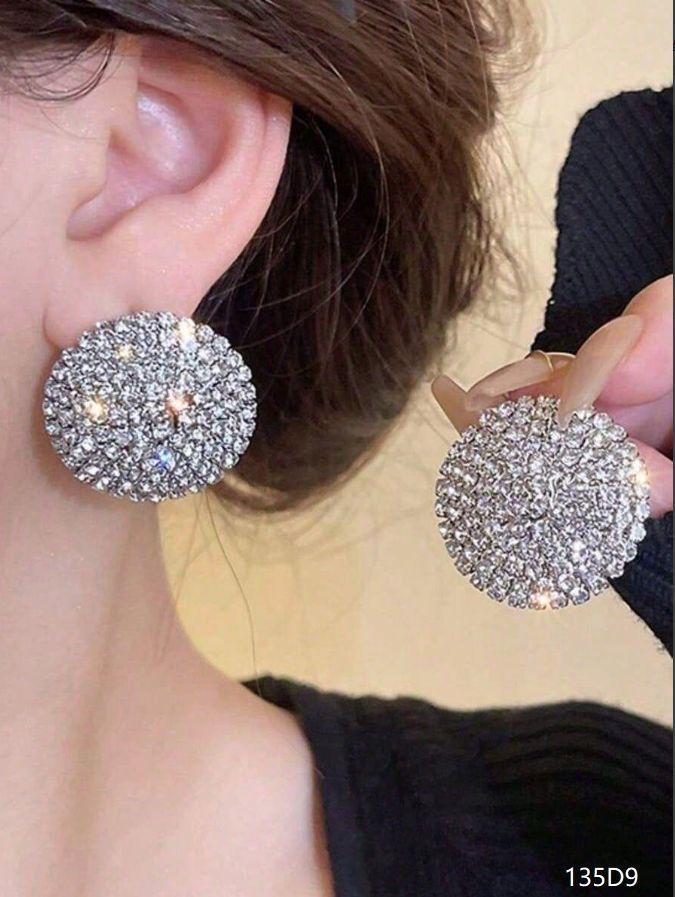 Damen Silber Große Glänzende Runde Kristall Party Elegante Stud Ohrringe | Shop Nory