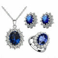 Blauer Saphir & Weißer Kristallstein Sterling Silber Halsketten-Set | Shop Nory