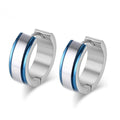 Unisex Erwachsene Silber & Blau Trim Titanstahl Antiallergisch Kleine Creolen | Shop Nory