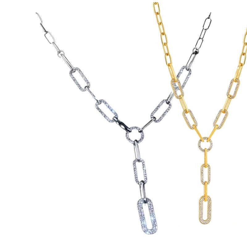 Damen Gold Silber Lange Linkkette Rechteckige Kristall Tropfen Anhänger Halskette | Shop Nory