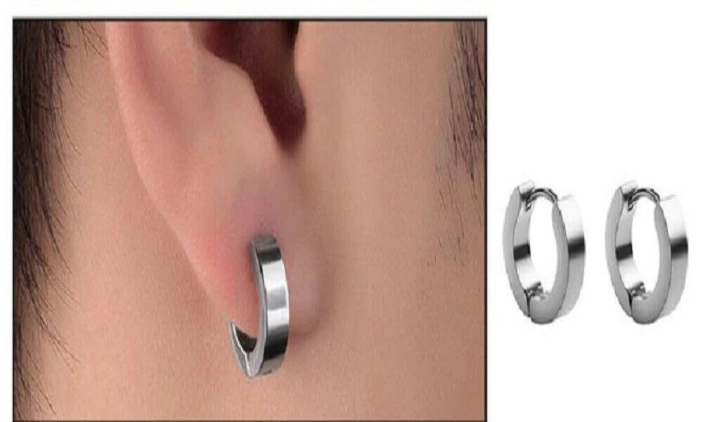 Unisex Silber Einfarbig Glatt Titanstahl Antiallergisch Kleine Creolen | Shop Nory