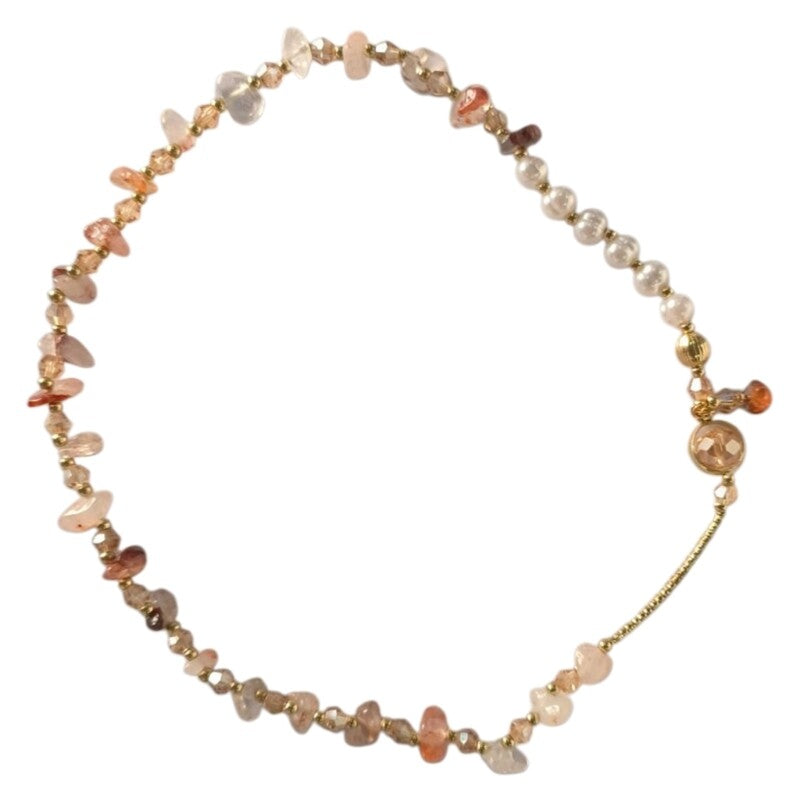 Damen Goldplattierter Doppel-Layer Runde Unregelmäßige Perlen Erweiterbare Armbanduhr | Shop Nory