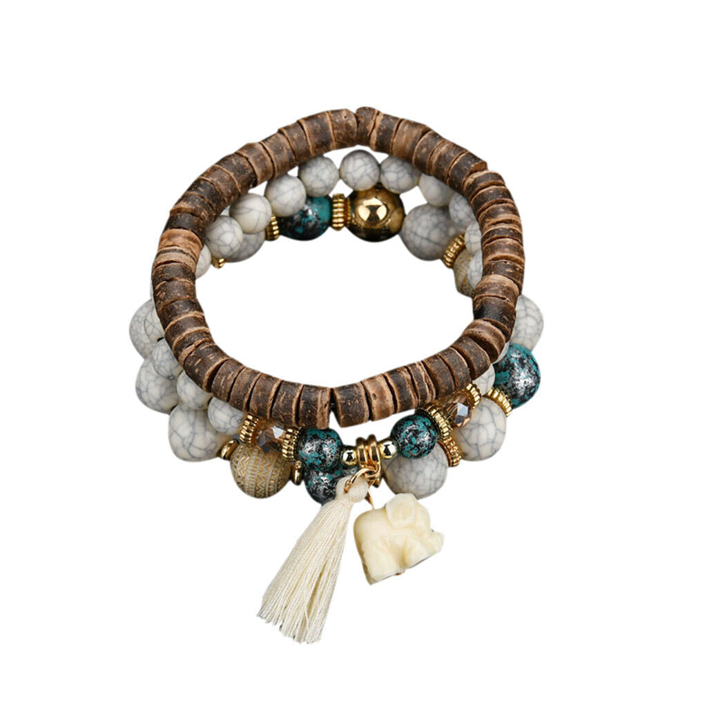 Damen Weiße Quasten Charme Elastische Perlenkette 3Tier Armband | Shop Nory