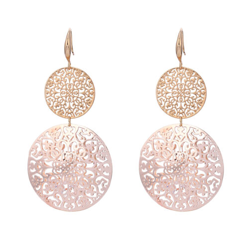 Damen Goldplattierte Hohlgeschnittene Doppeltkreisdiskohrringe mit Anhängerhaken | Shop Nory