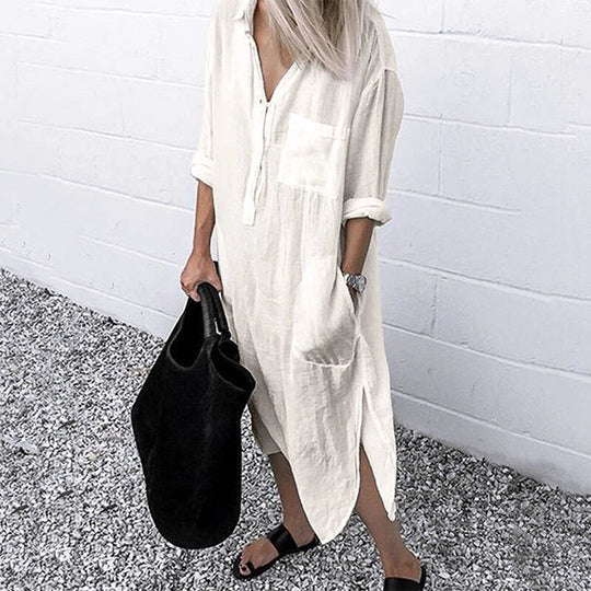Lockeres Langes Kleid mit Langen Ärmeln und Seitentaschen Kleid
