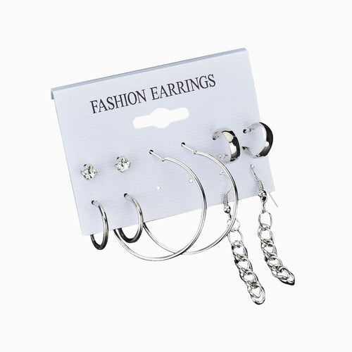 Damen Mädchen Silber Creolen Hoop Dangle Stud 5 Paare Set Damen Mode Ohrringe | Shop Nory