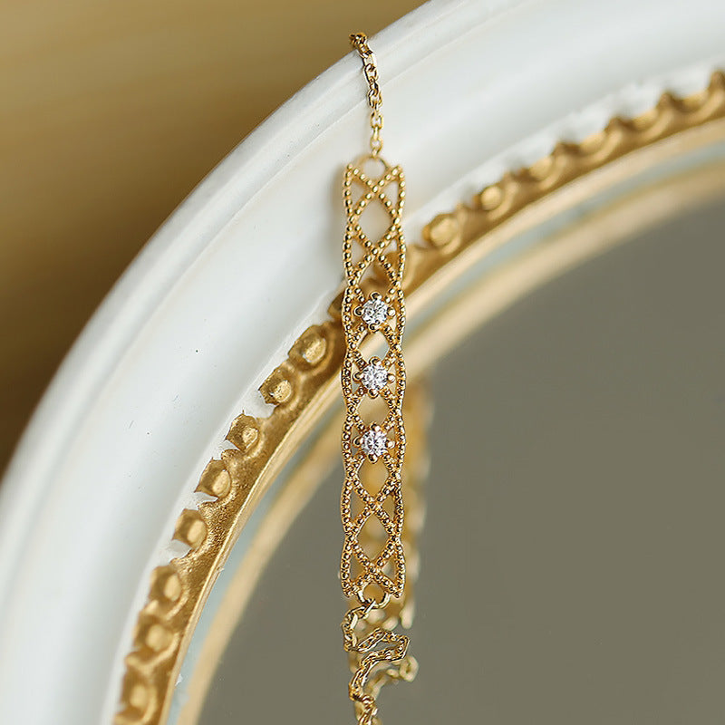 S925 Sterlingsilber Retro Hohl Zircon Fußkette | Shop Nory