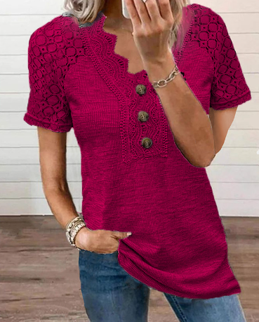 Damen T-Shirt mit kurzen Ärmeln und Spitze