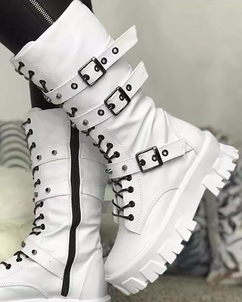 Stiefel Mit Reißverschluss Und Schnallen