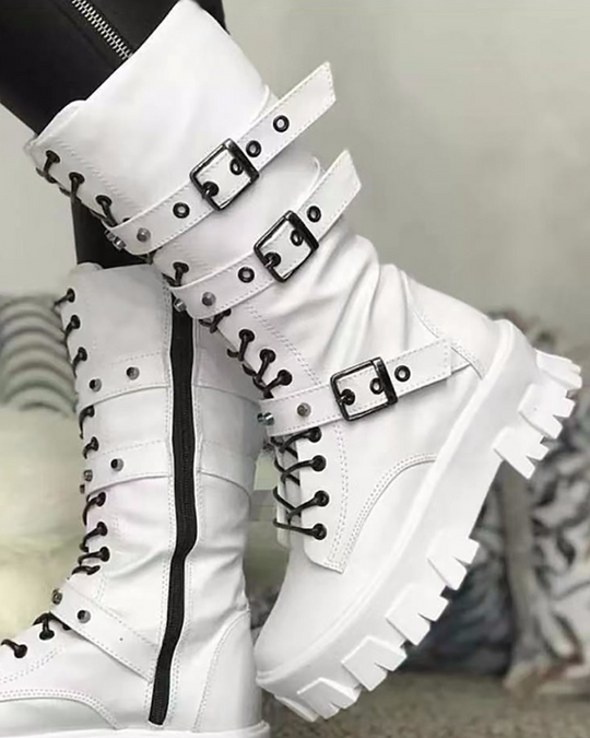 Stiefel Mit Reißverschluss Und Schnallen