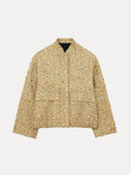 Damen Bomberjacke mit goldenen Pailletten und lässiger Passform für Party oder FreizeitgShopnoryrauch
