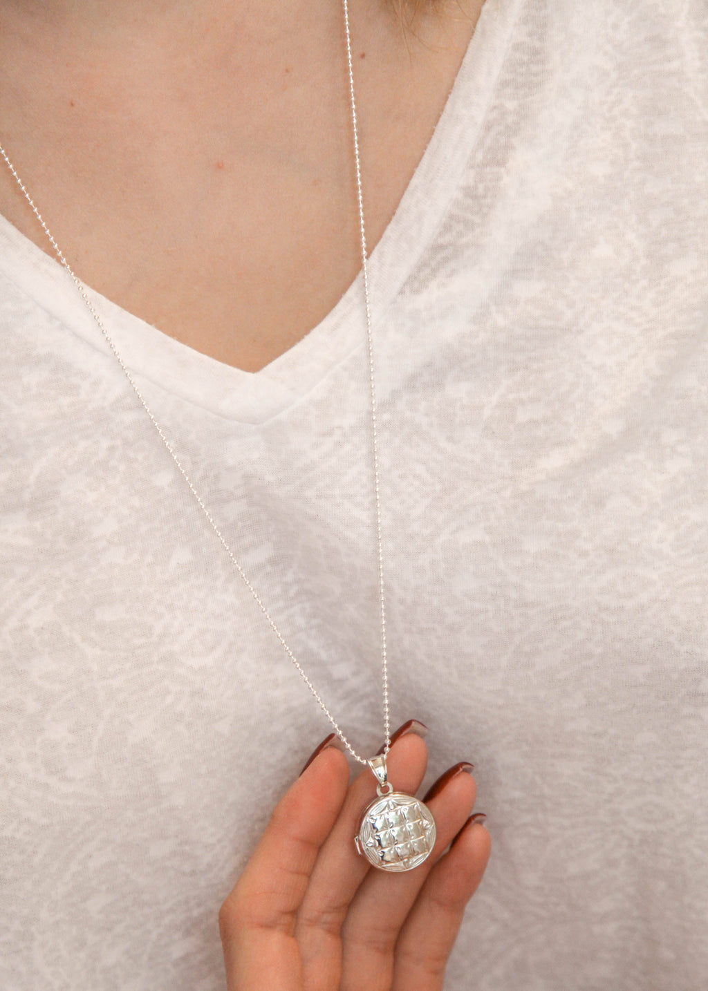 Lange Kette mit Rund Foto Medaillon - Sterling Silber | Shop Nory
