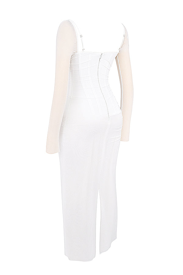 Elegantes Maxikleid mit tiefem Ausschnitt und langen Ärmeln