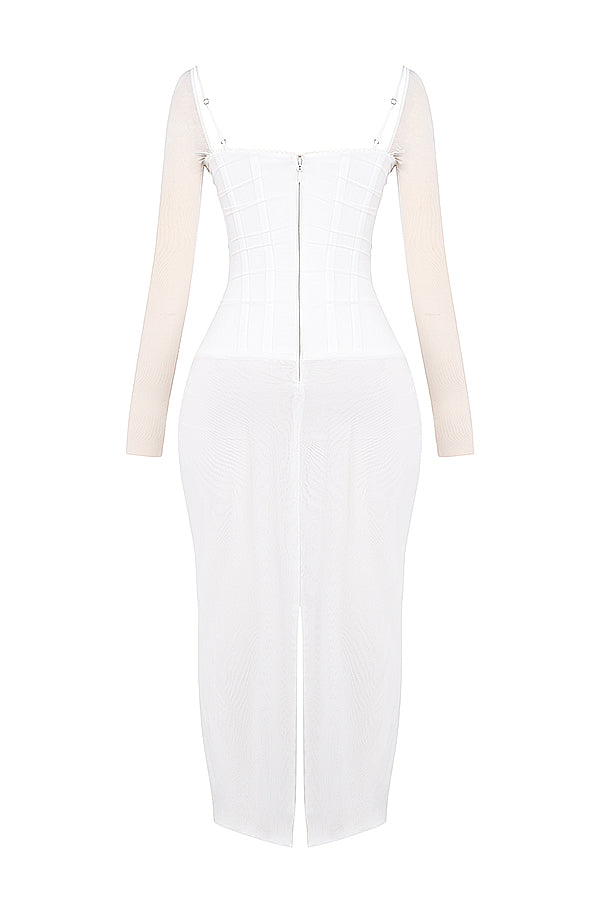 Elegantes Maxikleid mit tiefem Ausschnitt und langen Ärmeln