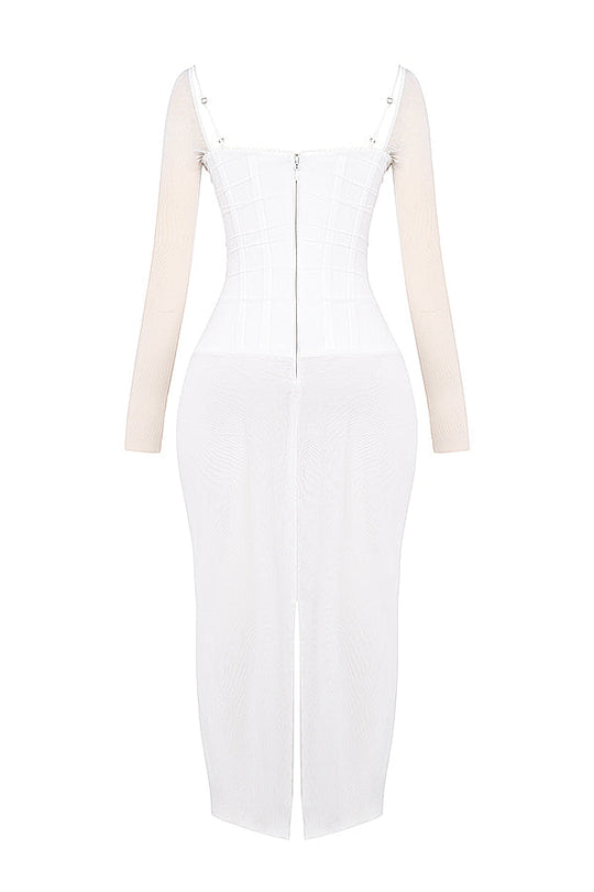 Elegantes Maxikleid mit tiefem Ausschnitt und langen Ärmeln